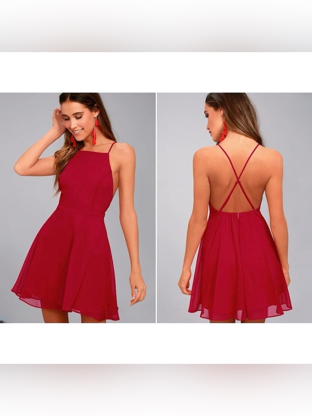 New Lulus Letter of Love Red S  Backless Skater Mini Dress Size Small